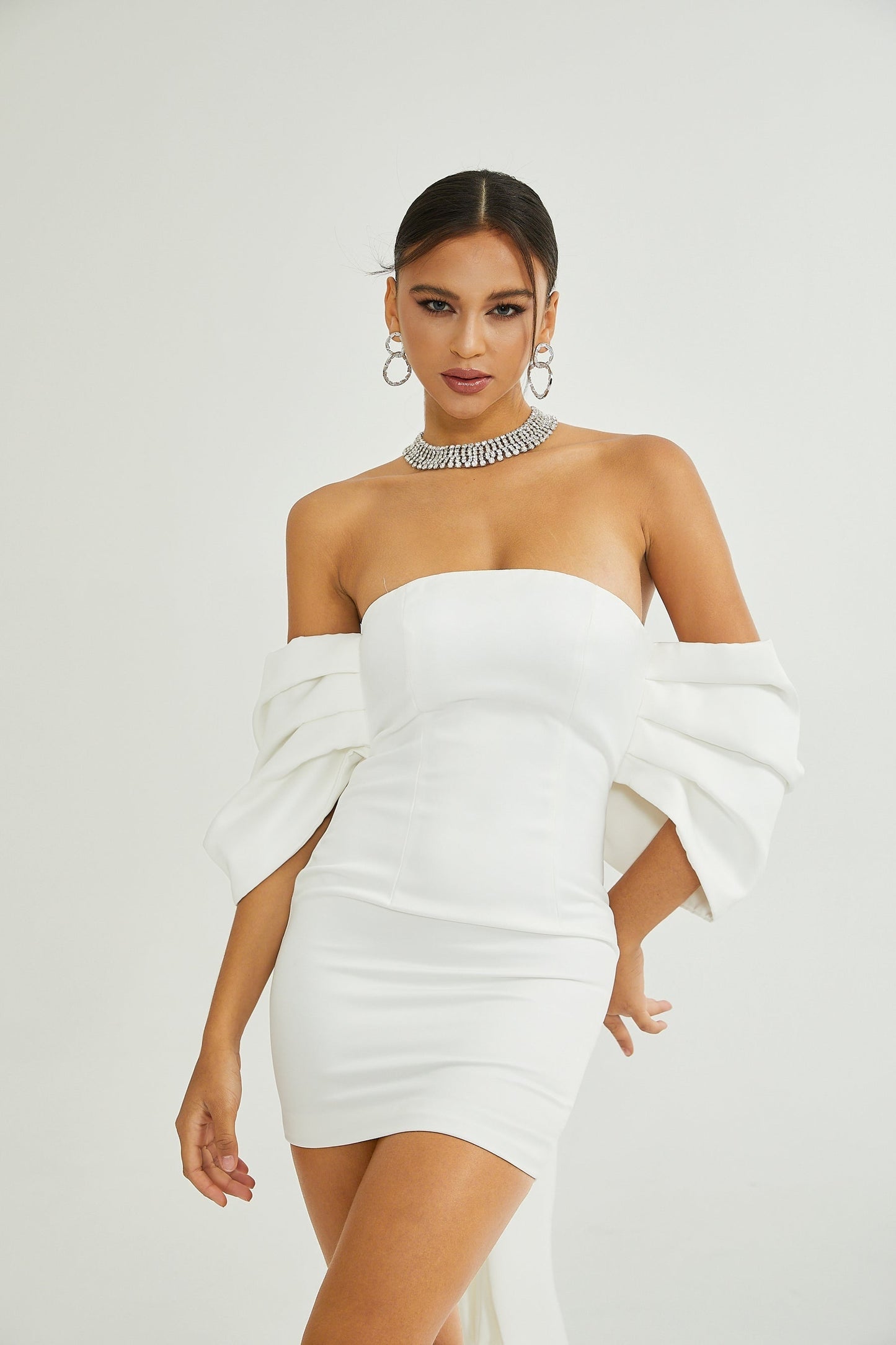 Hélène white oversizebow mini dress