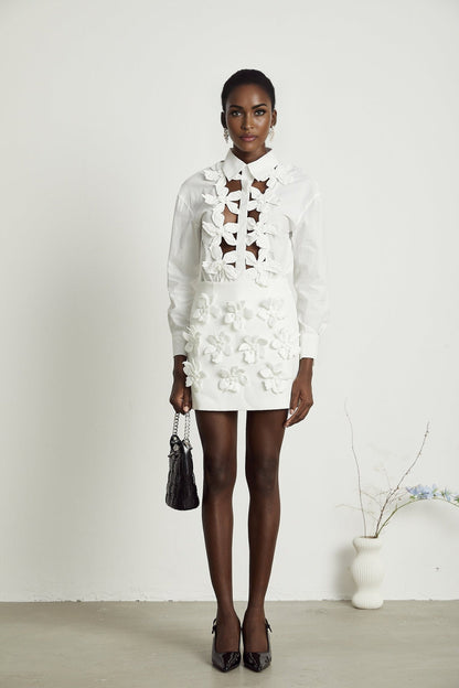 White shirt with floral pattern and cutout details named Rosalie