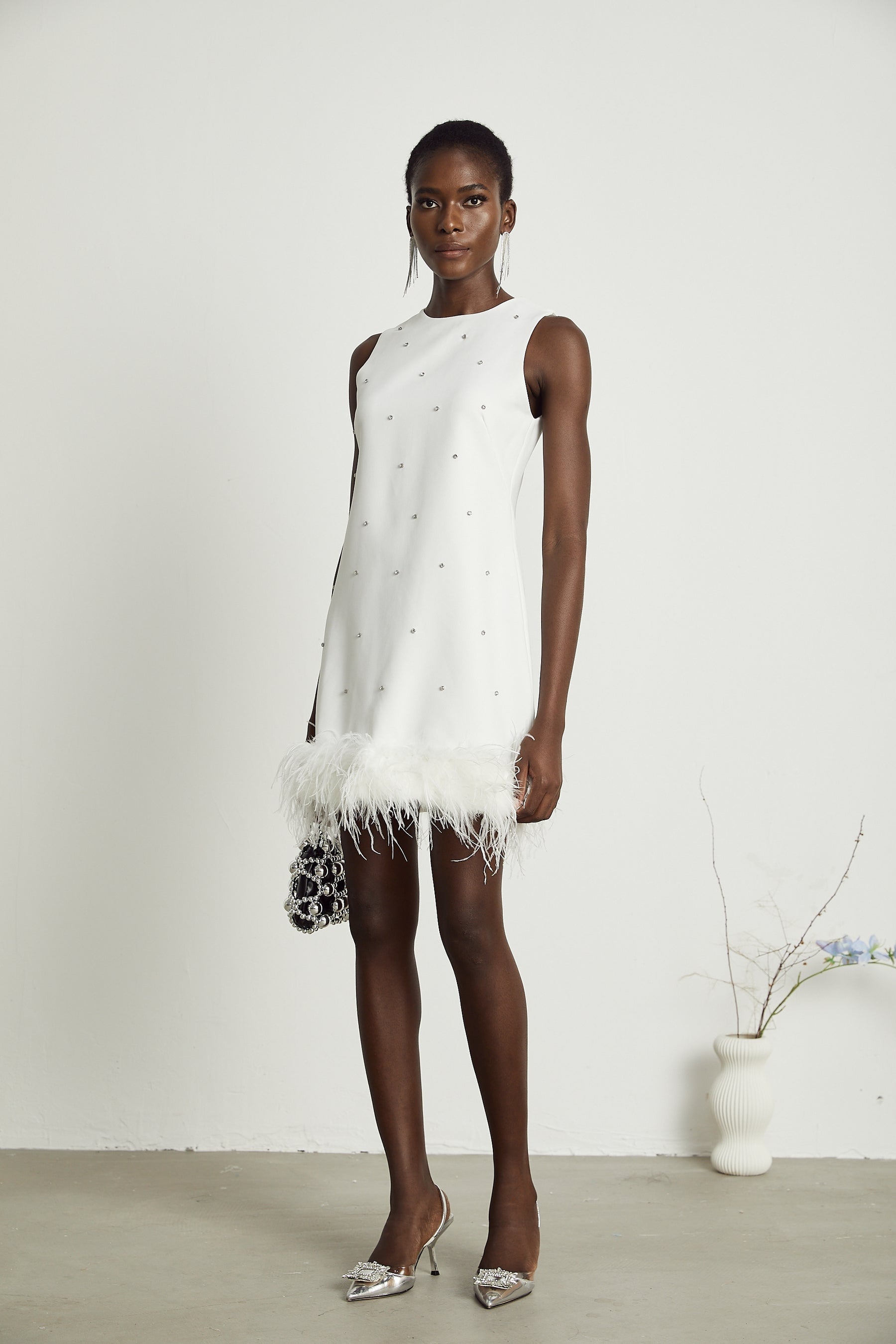 Faena embellished featherhem mini dress