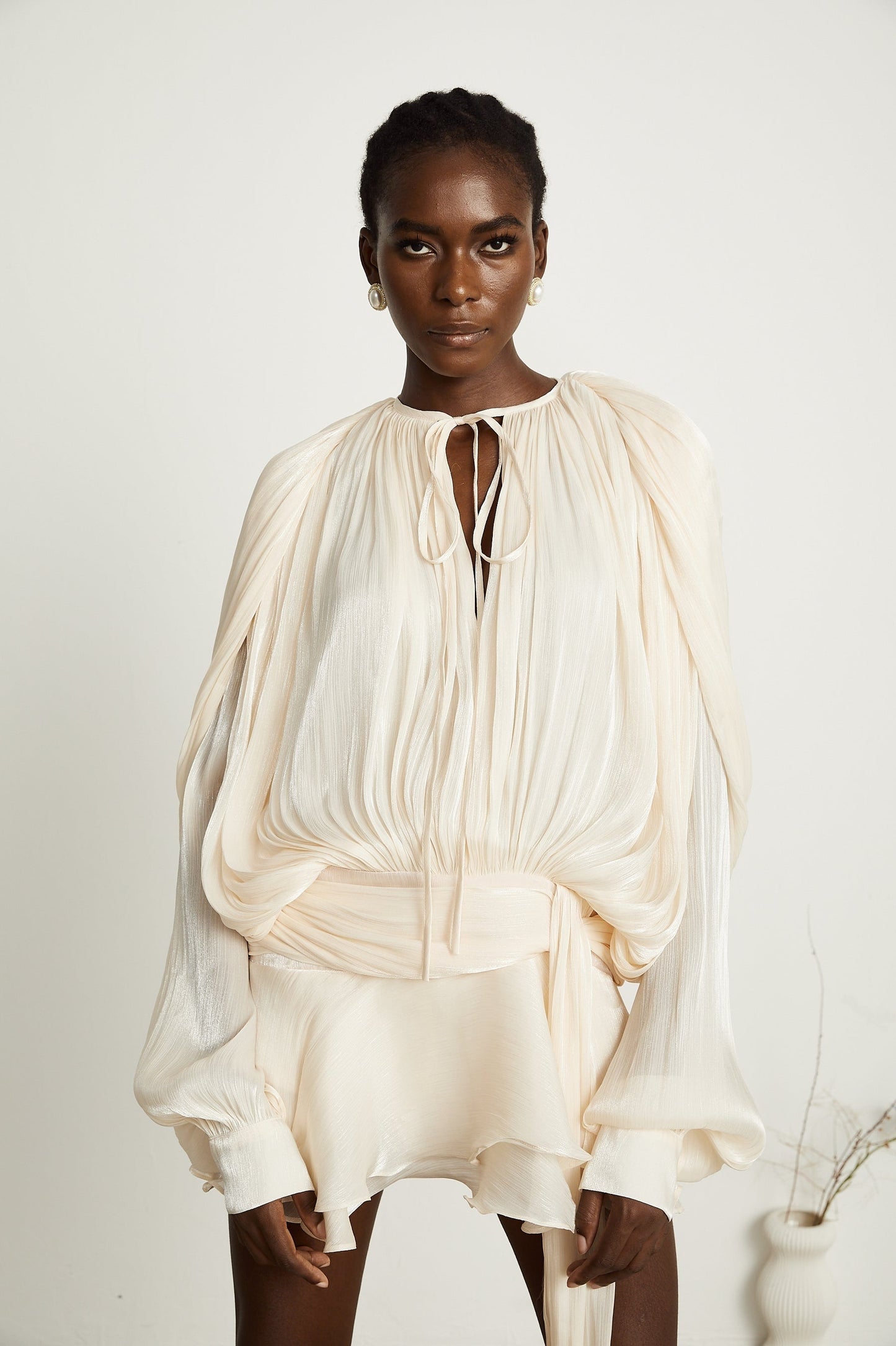 Eugénie fullypleated ruffled mini dress in Neutrals