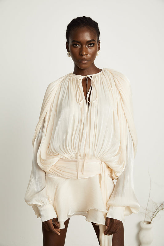 Eugénie fullypleated ruffled mini dress in Neutrals