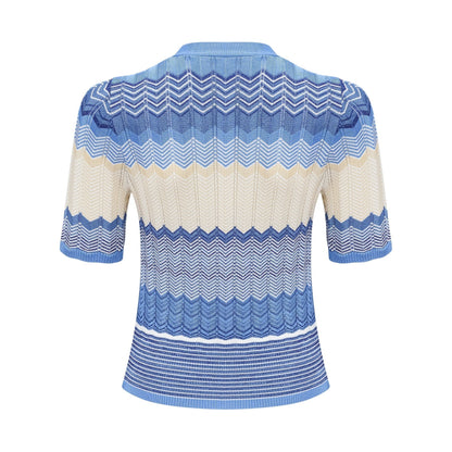 Daniela blue zigzagdesign knit top  skirt matching set