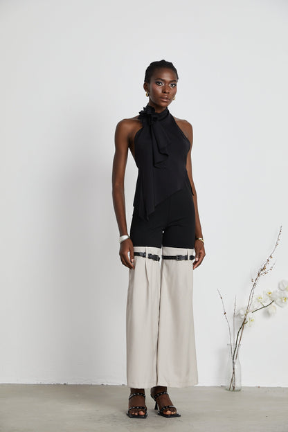 Aline floralappliqué backless asymmetric top