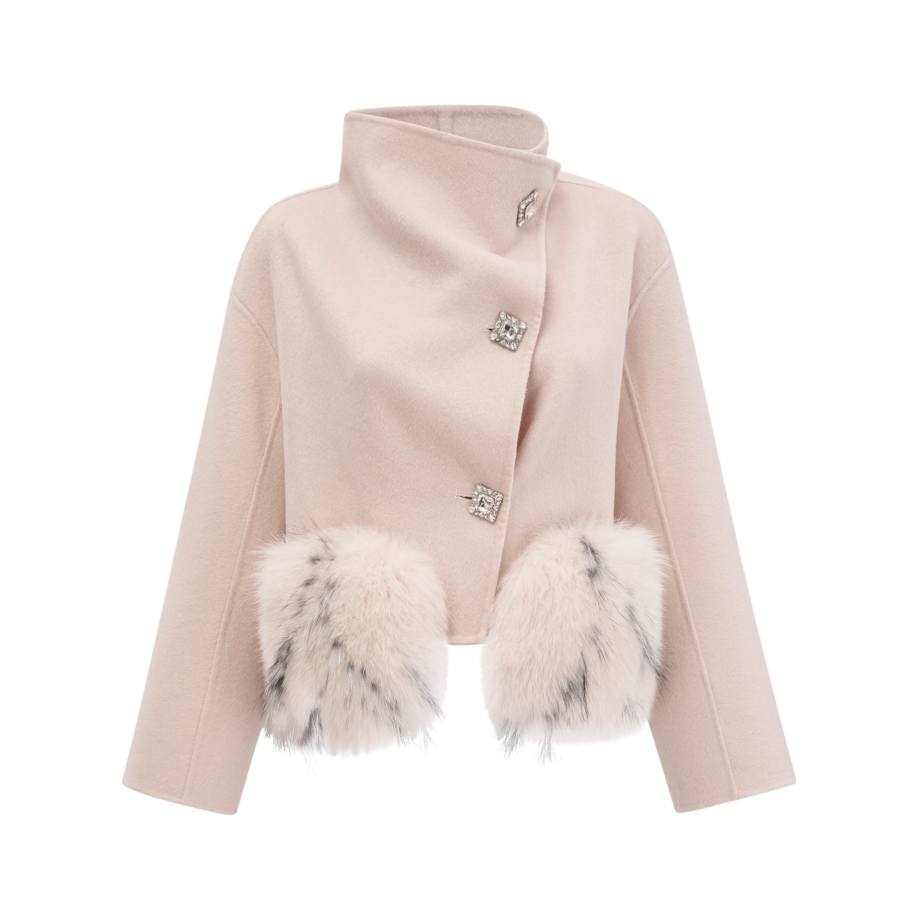Pink short coat with diagonal placket closure named Vienne