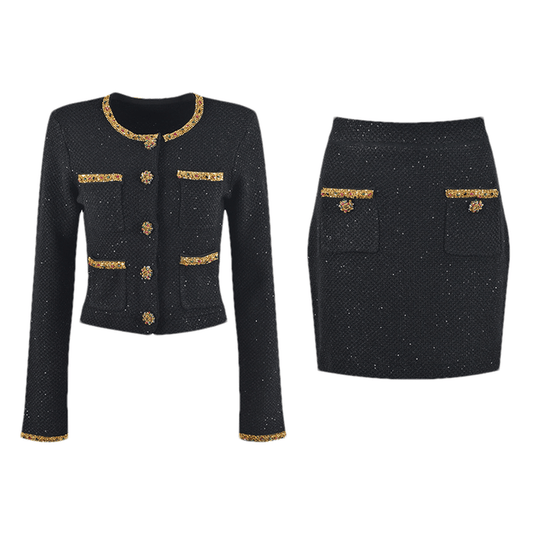 Elena Jacke & Rock Schwarz Pailletten Tweed Set
