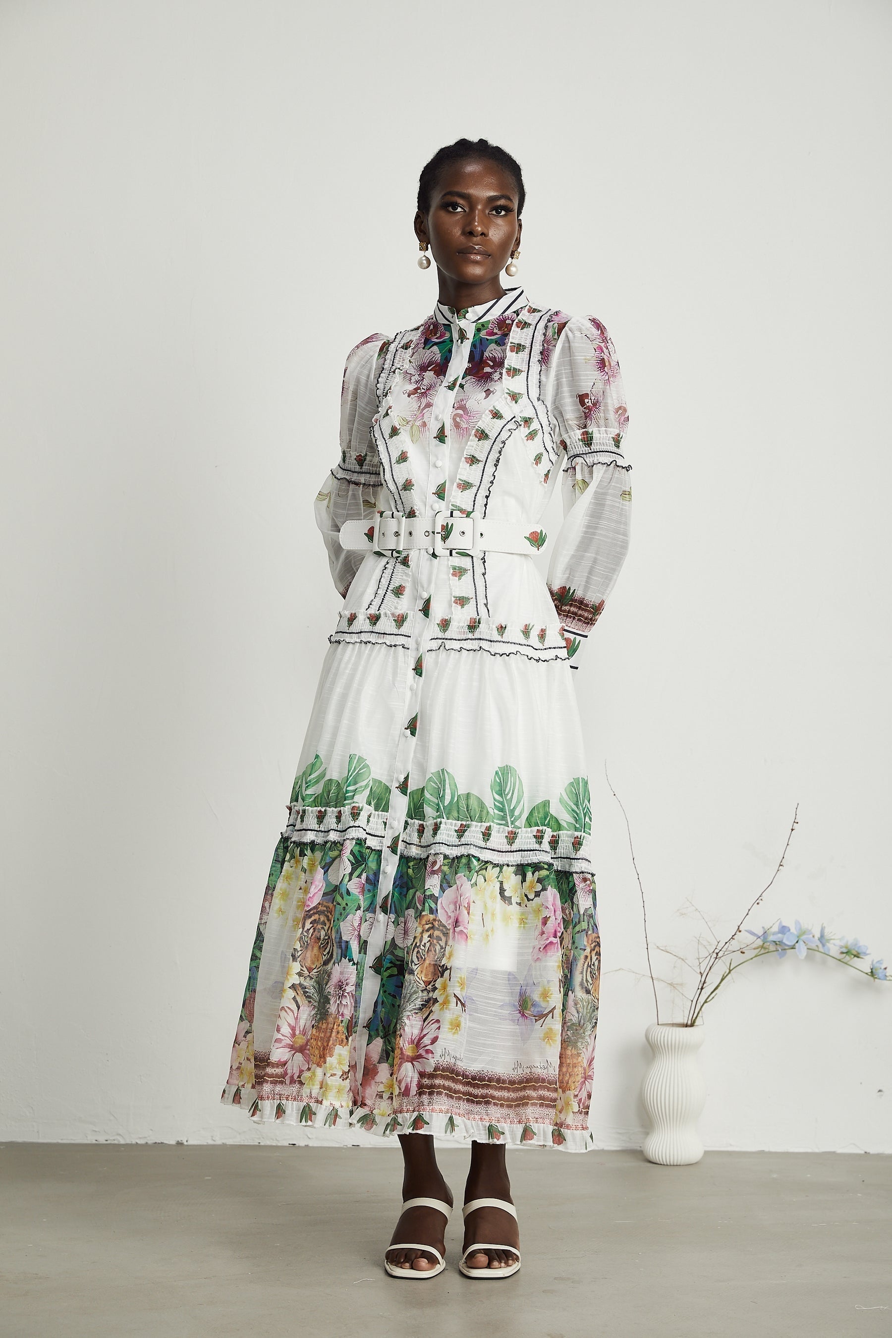 Gabi ruffled floralprint midi dress
