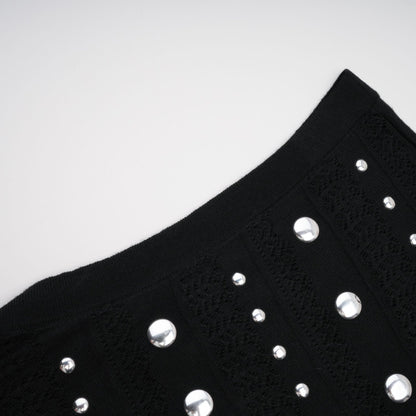 Black crochet knit maxi dress with studs by Chloe