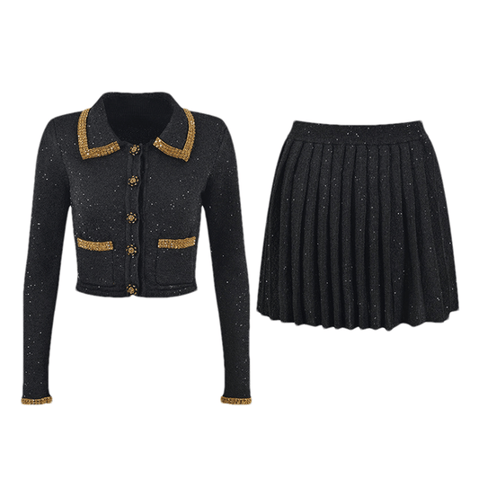 Zoe Jacke & Rock Schwarzes Pailletten-Set