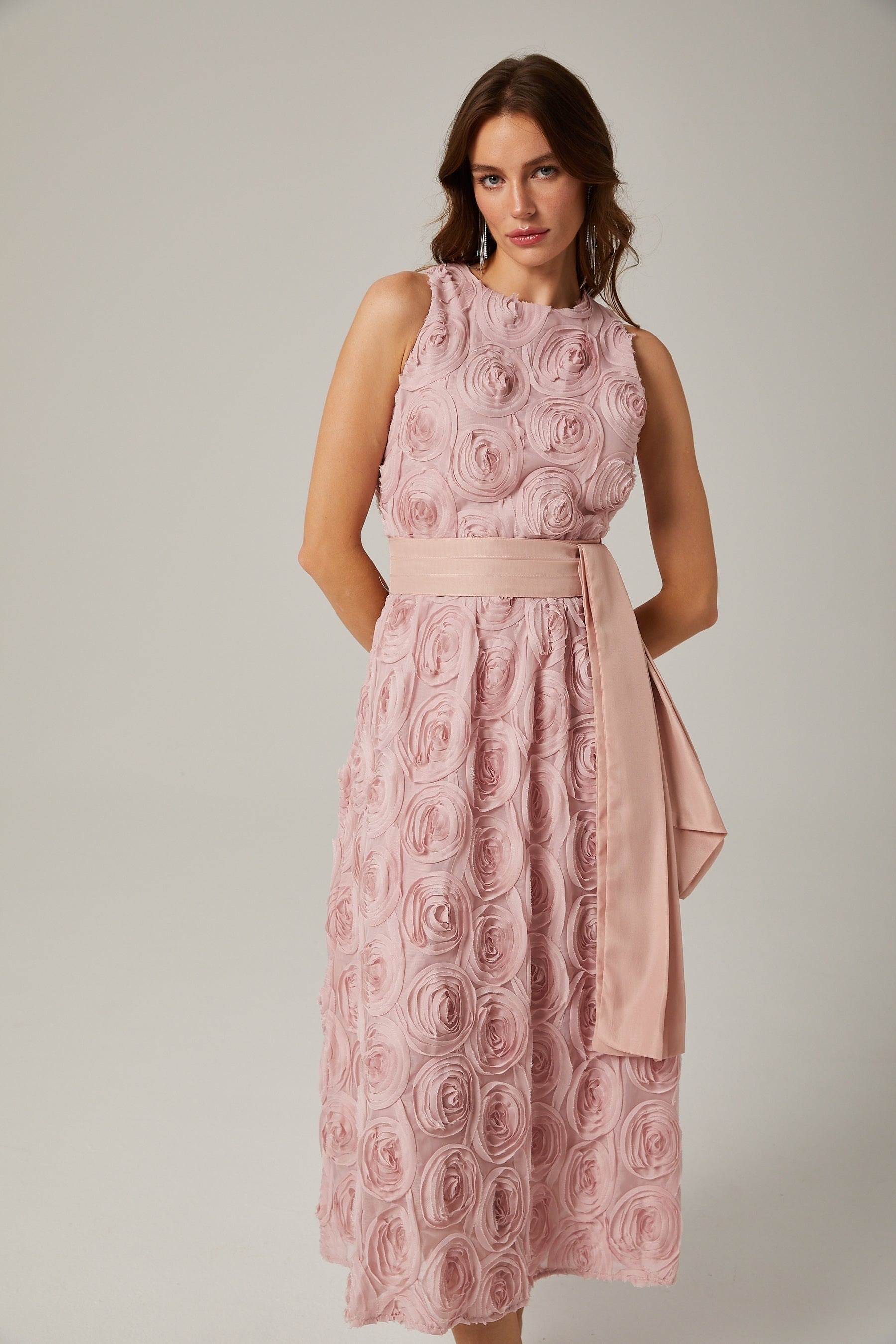 Paulette pink floral tiewaist midi dress