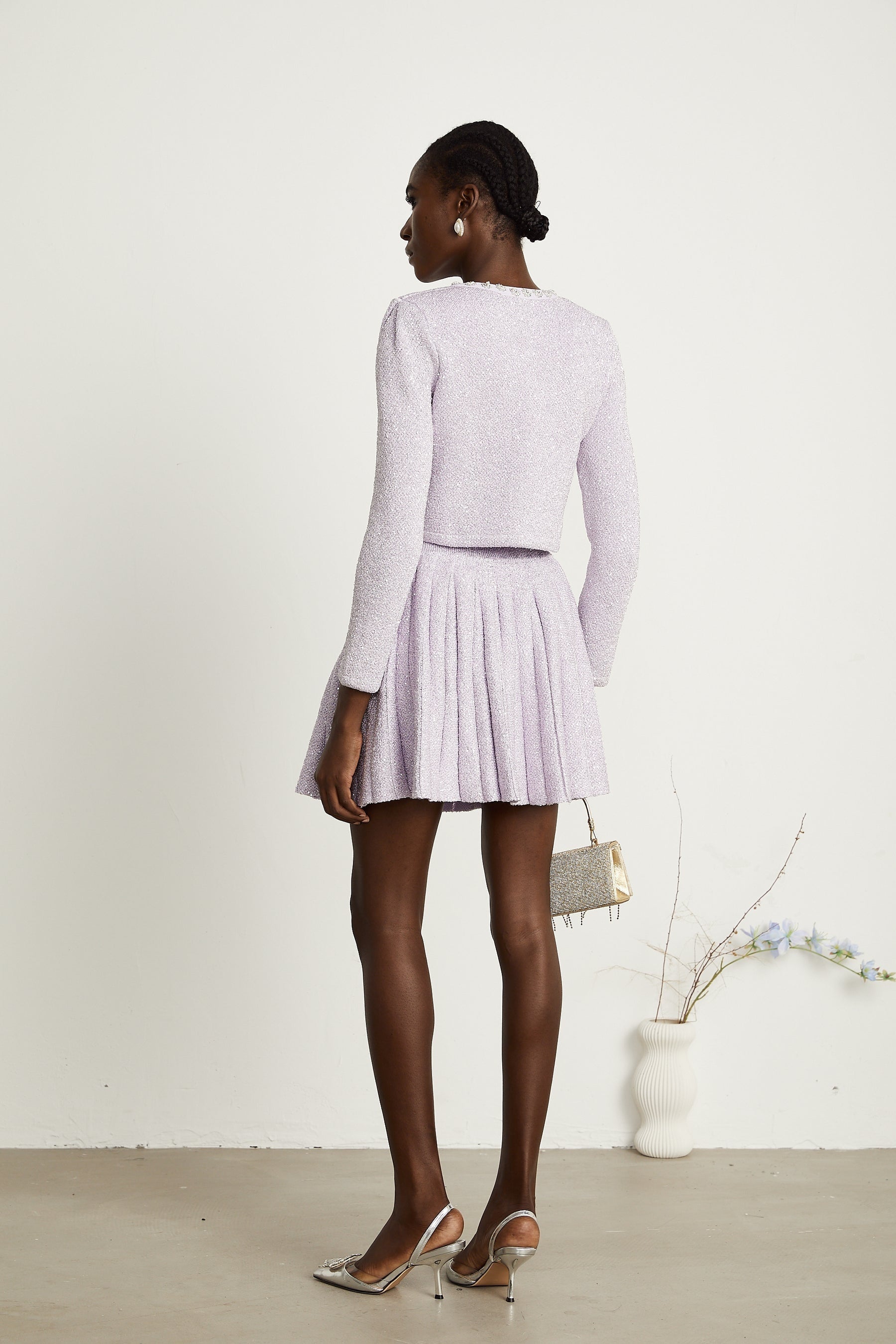 Fabienne purple sequindetail jacket  skirt matching set
