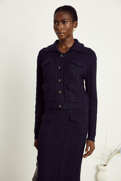 Capucine navyblue knit jacket  skirt matching set