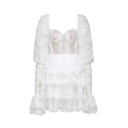 Nadine semisheer lacetrim mini dress