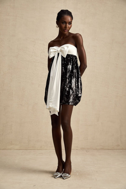 Minikleid mit Pailletten und Schleife in Farbblockdesign namens Candice