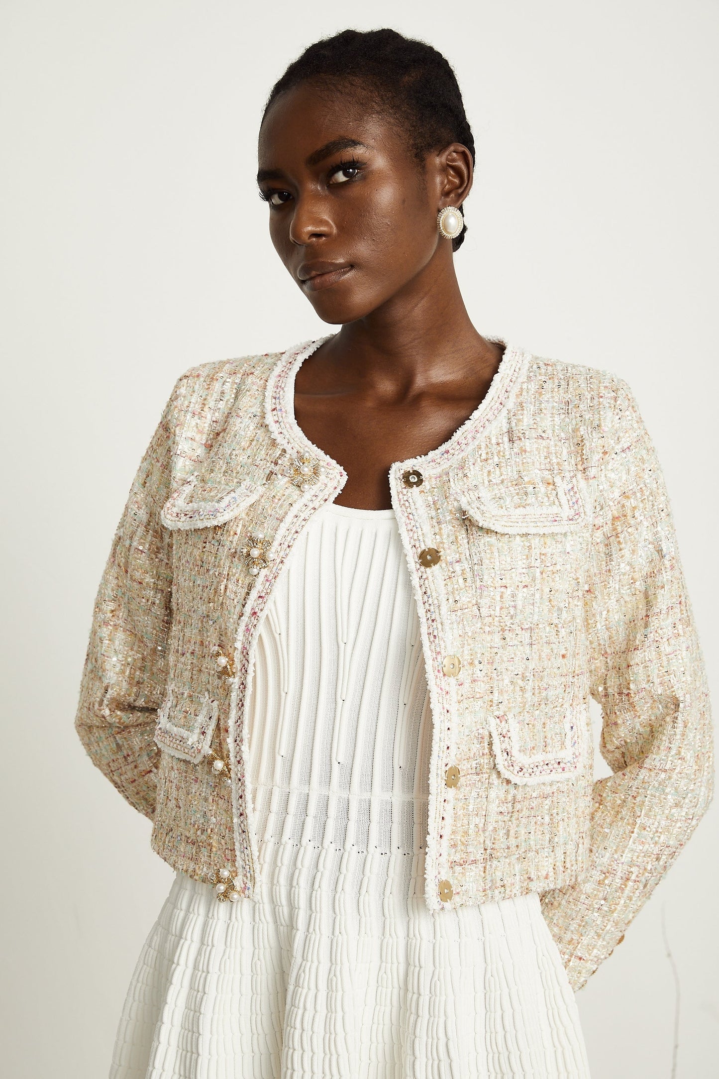 Anaïs neutrals sequinembellished tweed jacket