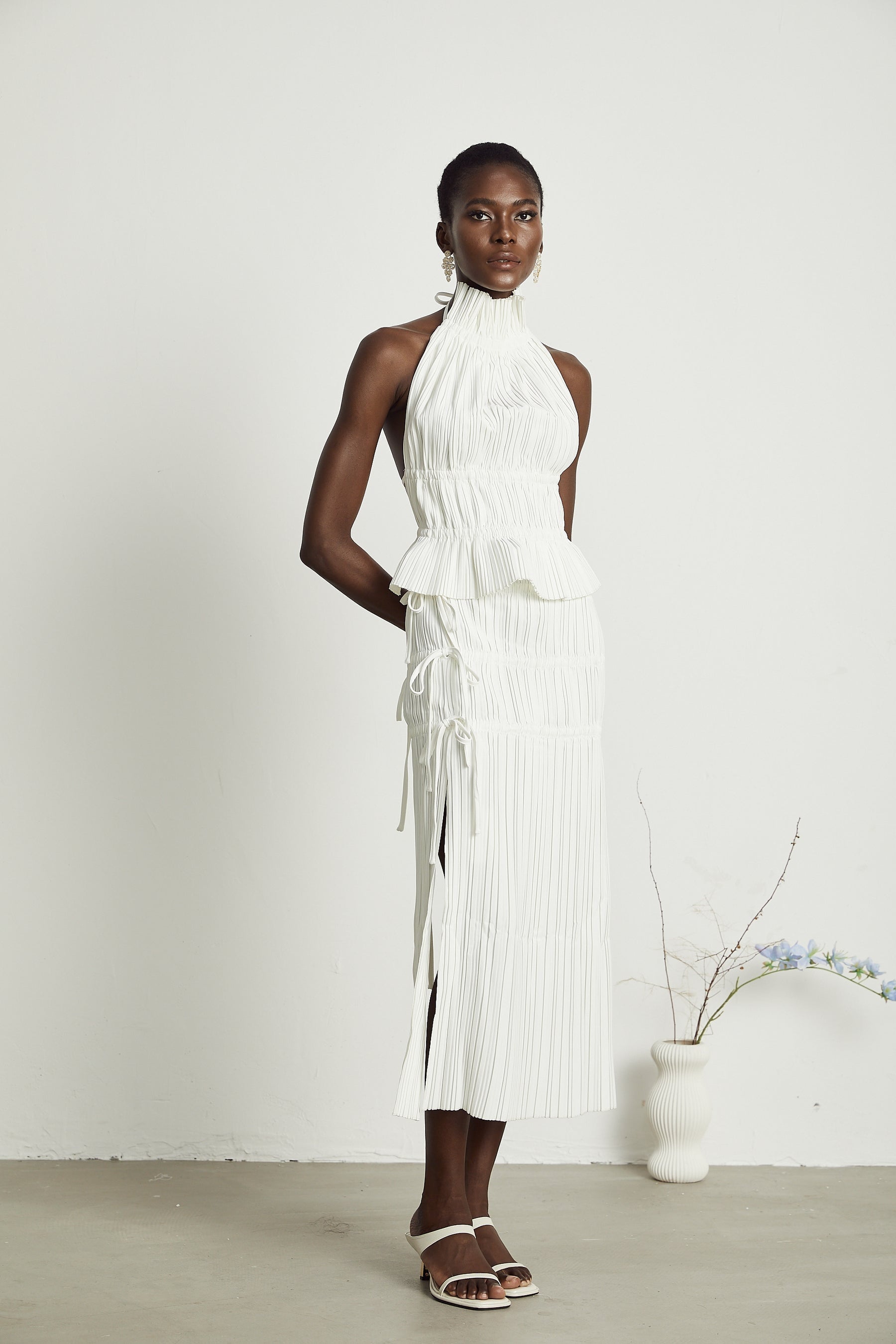 Milisent openback pleated top  skirt matching set