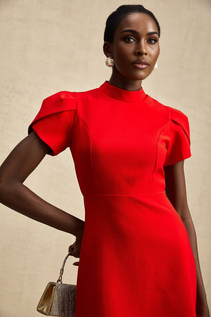 Anna red petalsleeve cutout bow mini dress
