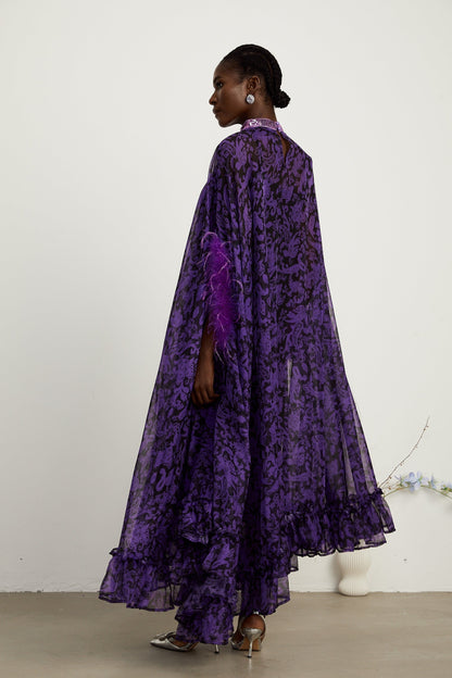 Lisette feathertrim batwingsleeve maxi dress