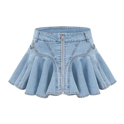 Denim skirt with ruffled hem called Capucine