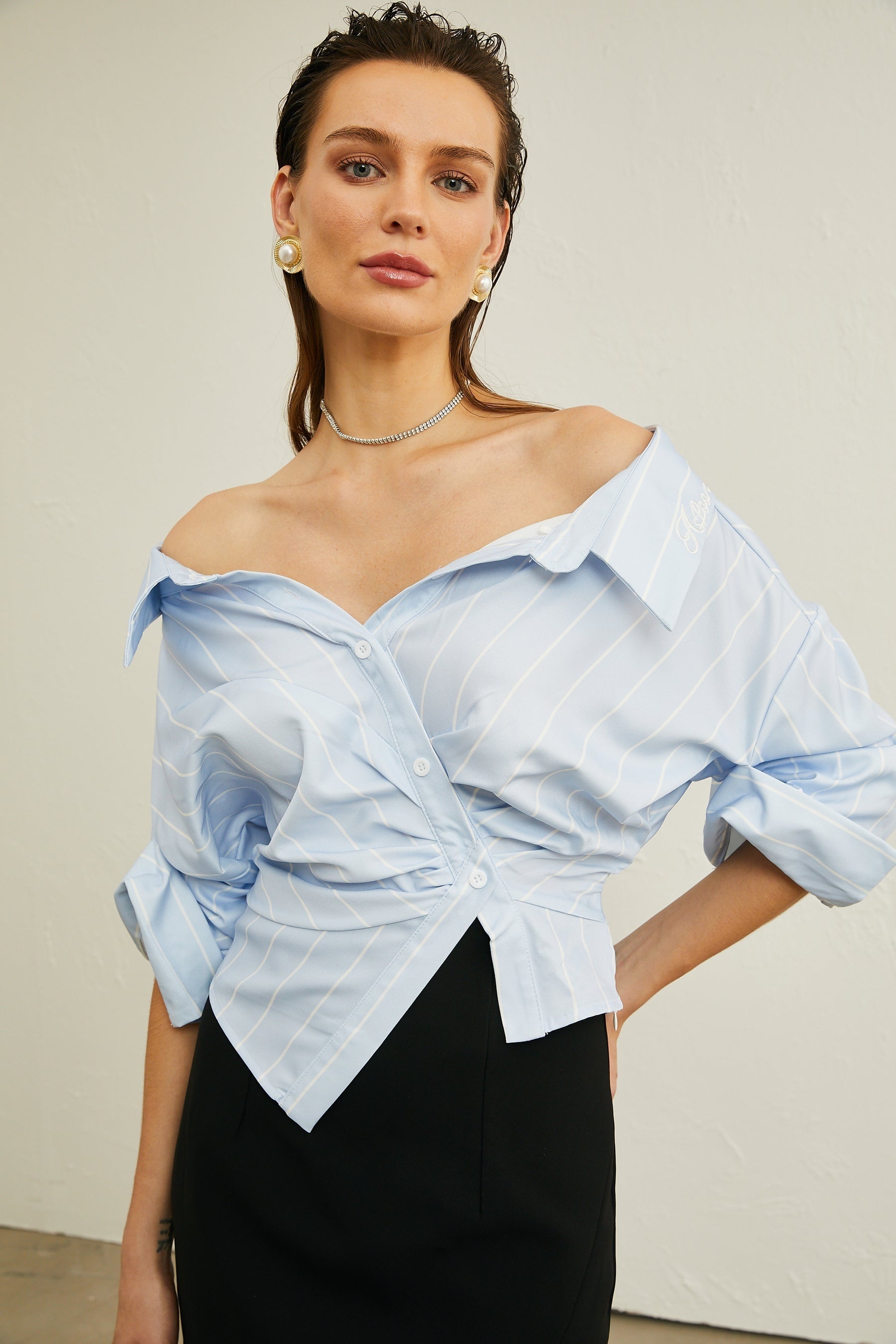 Hélène striped offshoulder blouse