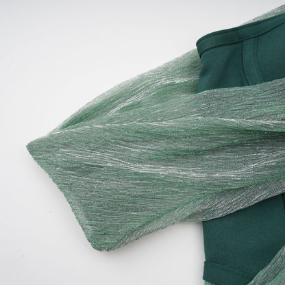 A green maxi dress with a corsetstyle bodice featuring a ribbon design pattern named Delphine
