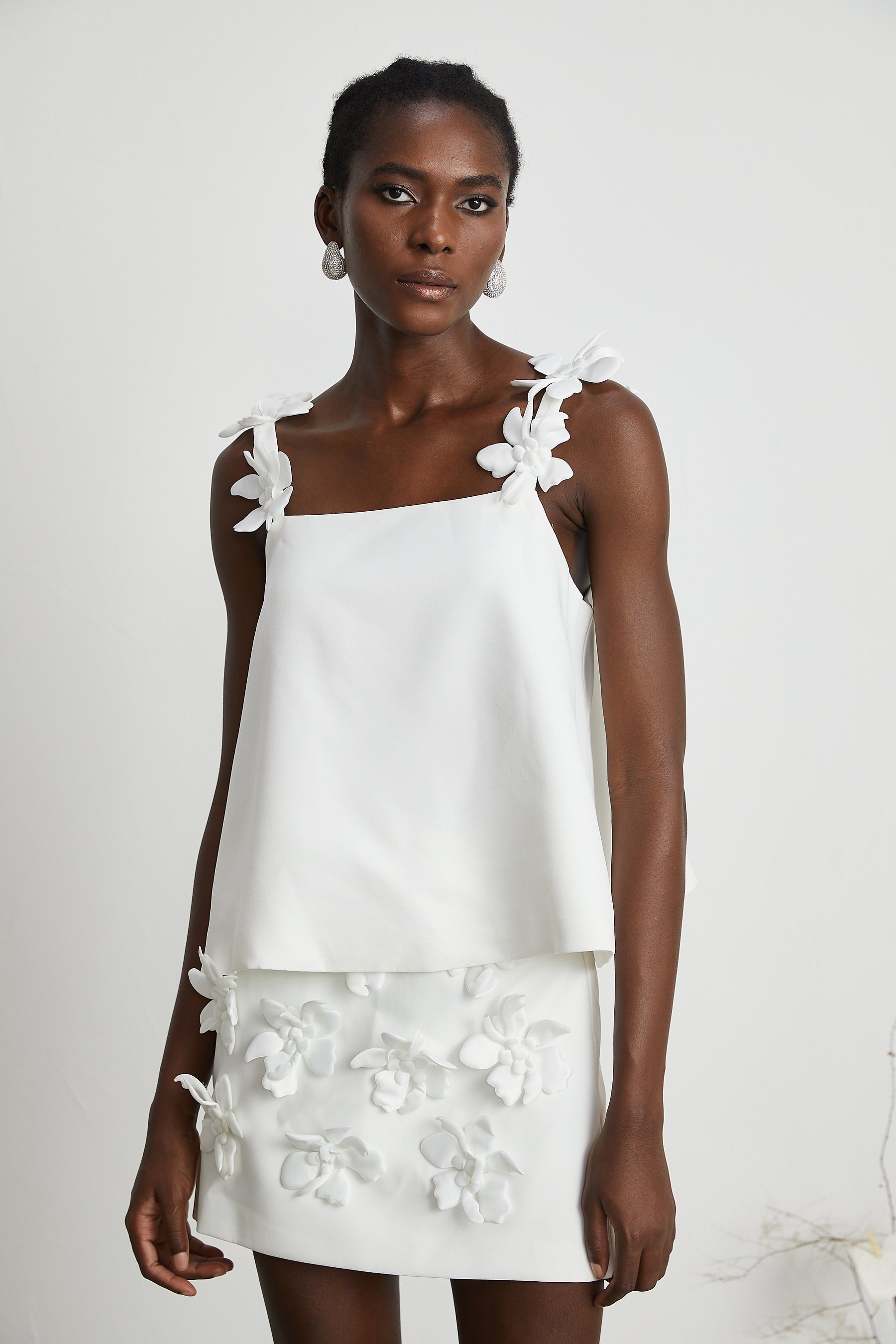 Odette white fauxfloral top  skirt matching set