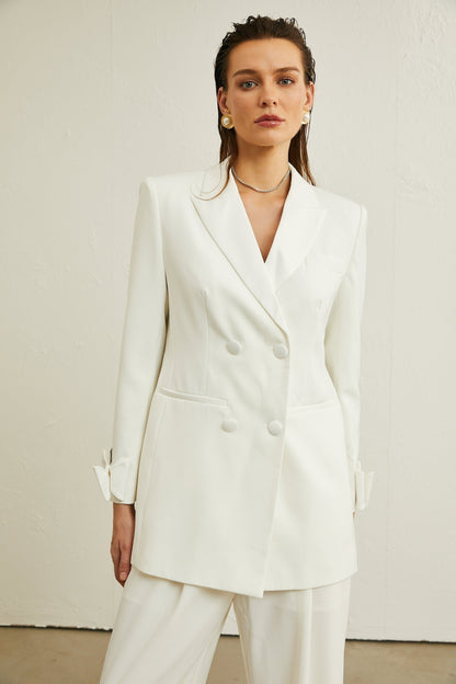 Margaux white bowembellished wool jacket