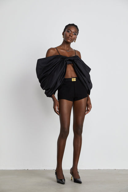 Solène bowknot scoopback top in Black