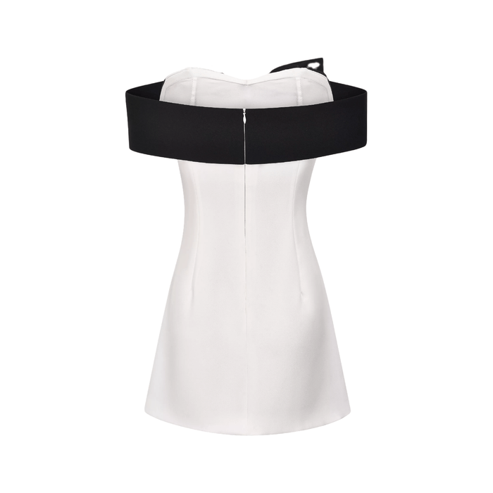 Raffaella Minikleid Weiß Farbblock Off-Shoulder Schleife