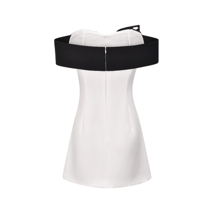 Raffaella Minikleid Weiß Farbblock Off-Shoulder Schleife