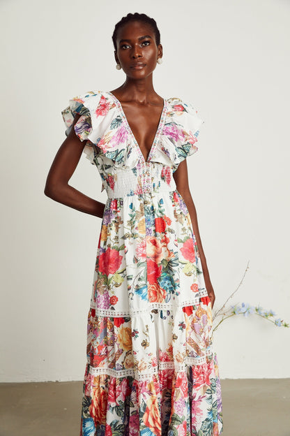 Claire floralprint ruffled midi dress