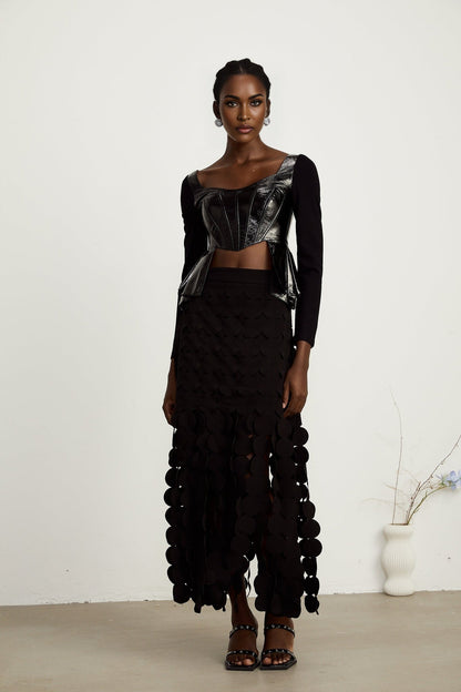 Jeannette fauxleather peplum panelled top