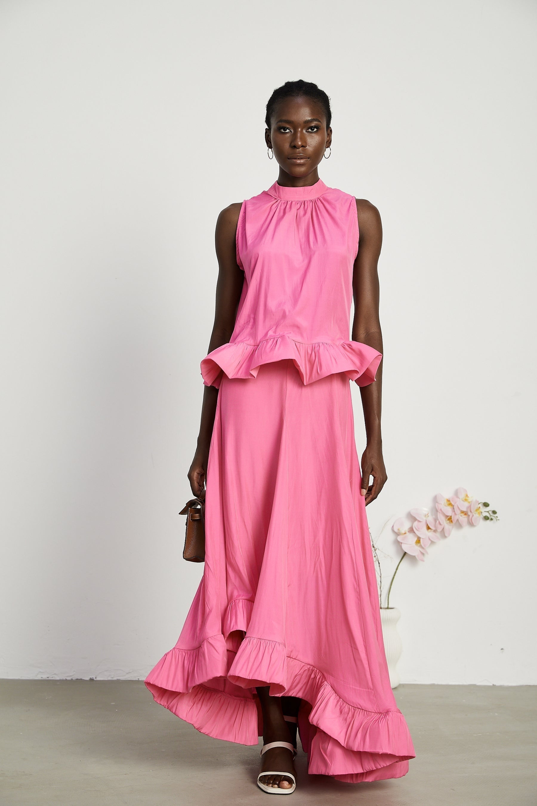 Mathilde pink ruffled top  skirt matching set