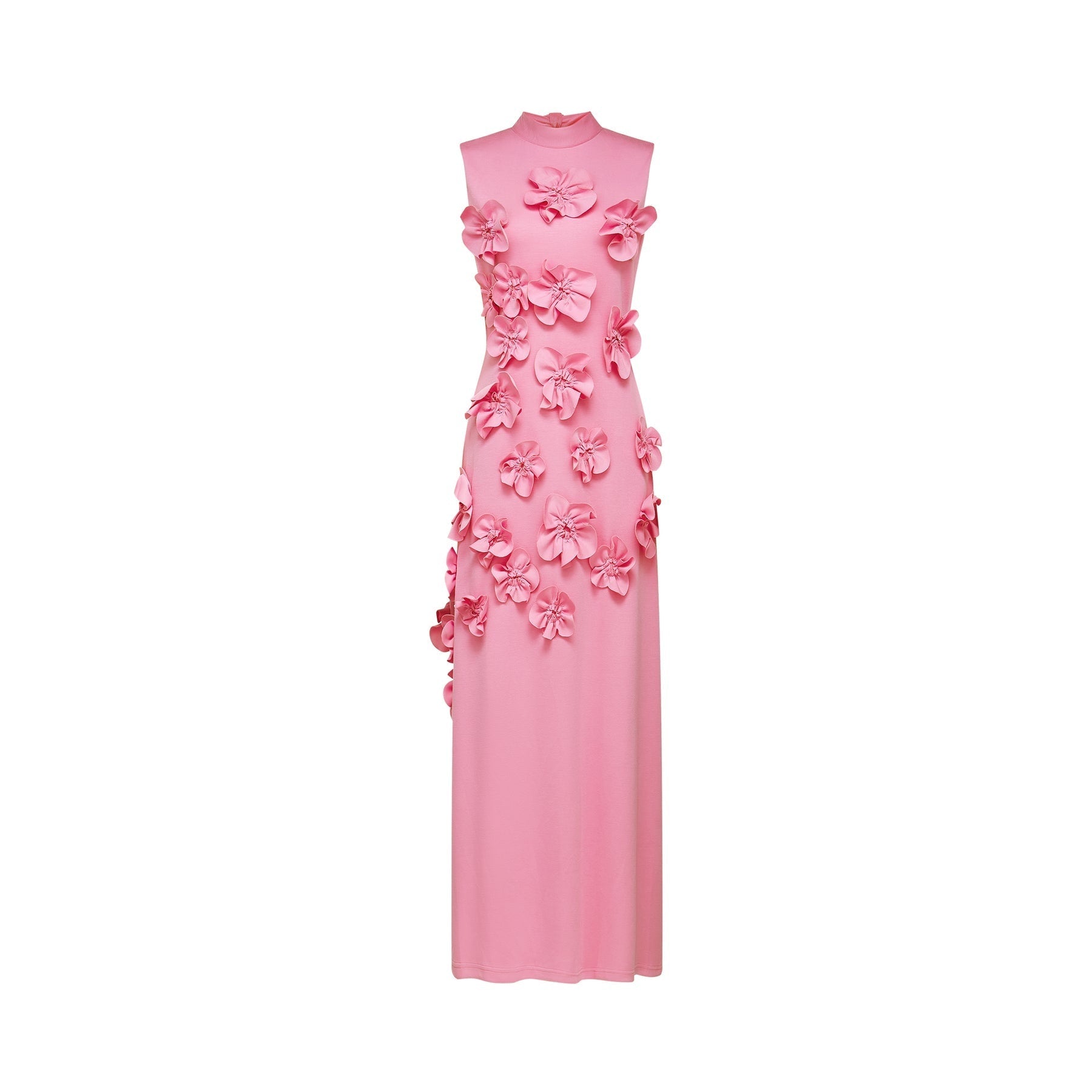 Magali bowtie fauxflower embellished sleeveless maxi dress in Pink