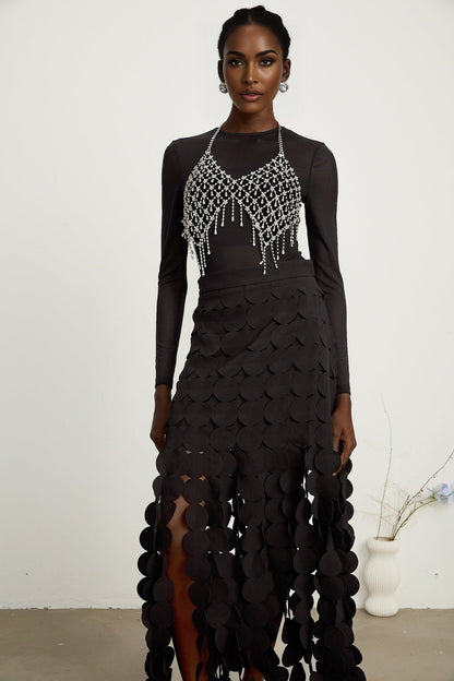 Hanna discdesign fringed maxi skirt in Black