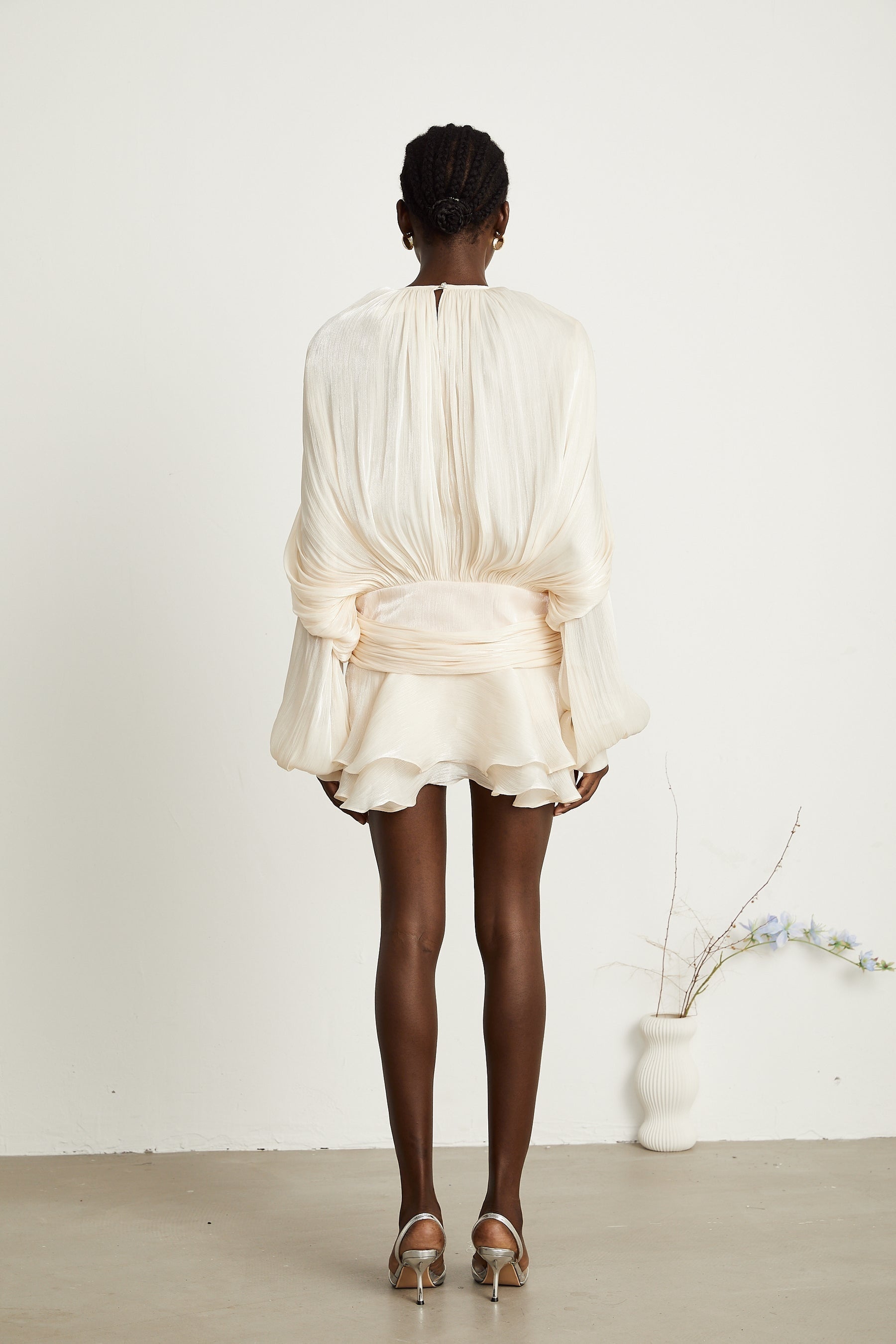 Eugénie fullypleated ruffled mini dress in Neutrals