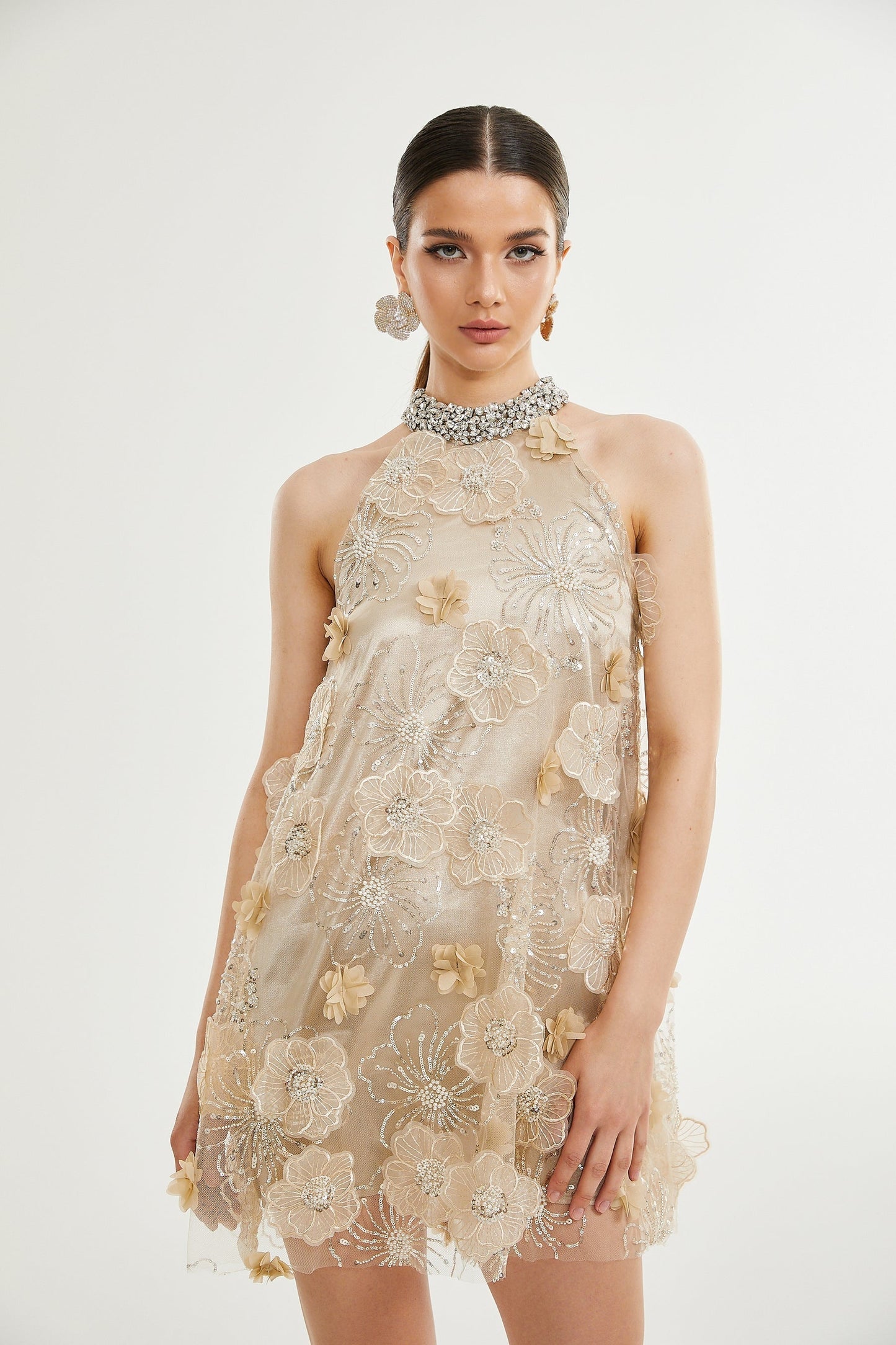 Liane embellished floral mini dress