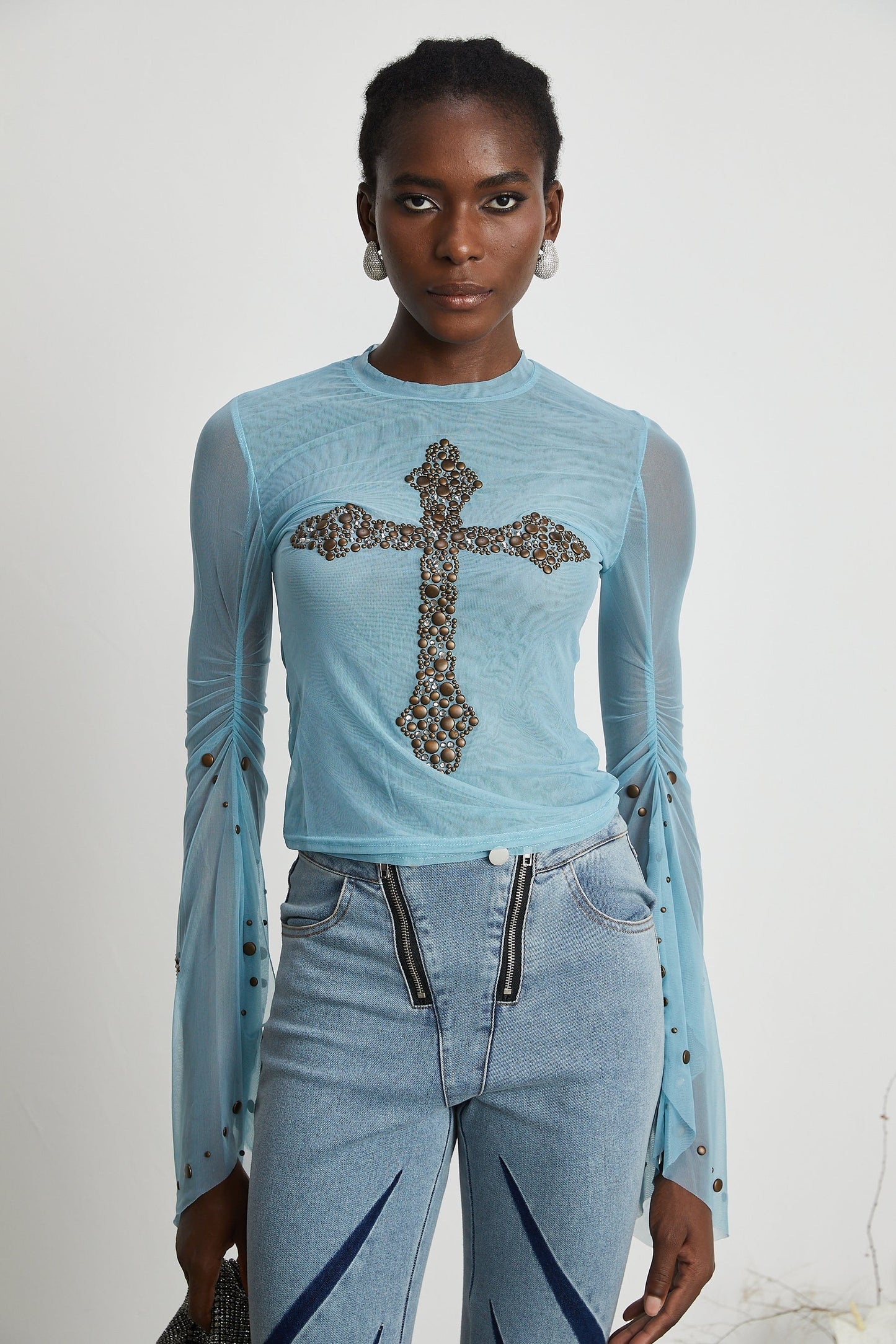 Émmanuelle semisheer studembellished top