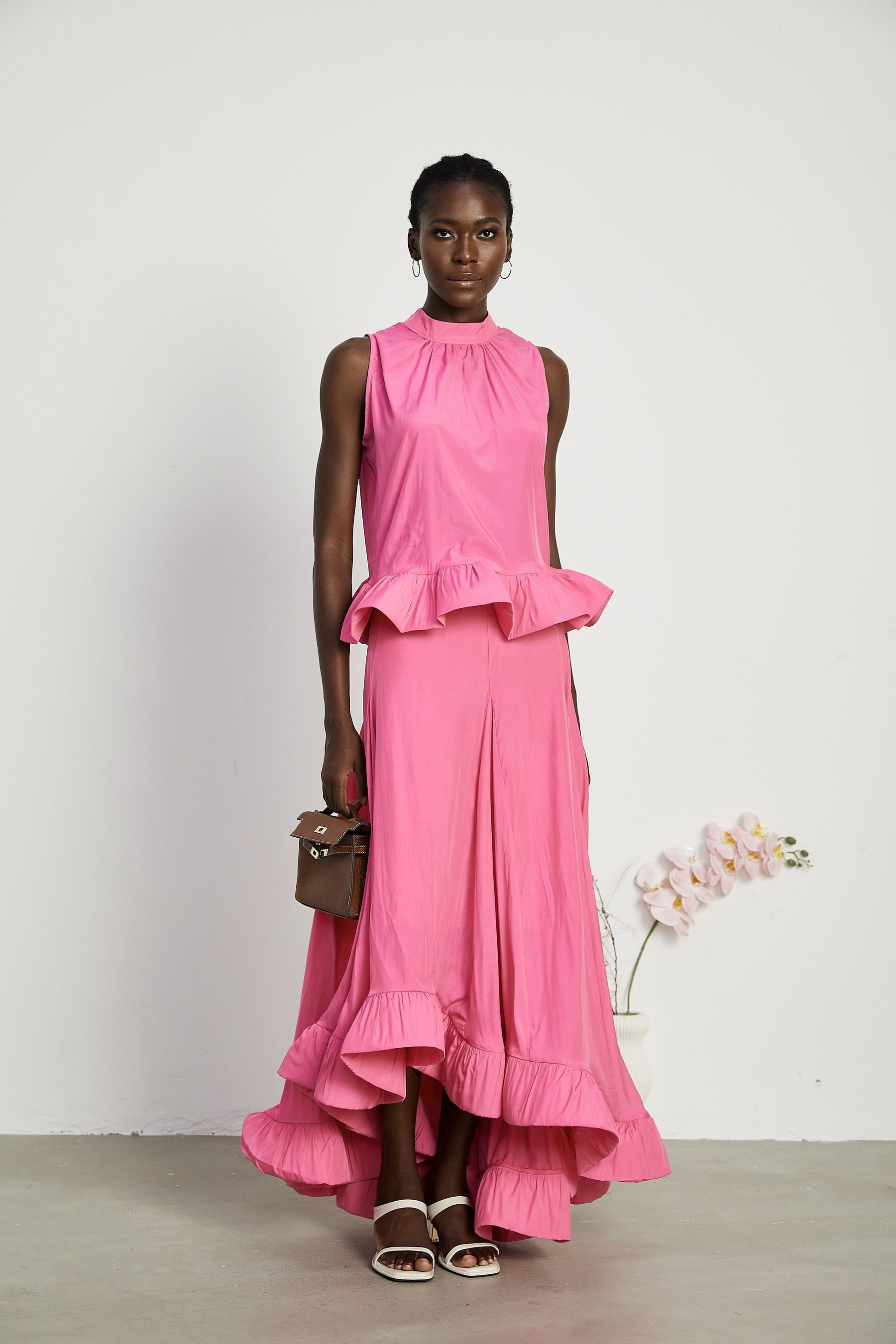 Mathilde pink ruffled top  skirt matching set