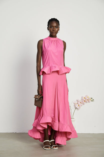 Mathilde pink ruffled top  skirt matching set