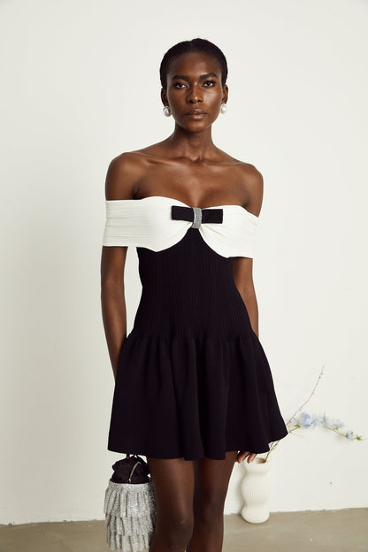 Angèle black offshoulder knitted mini dress