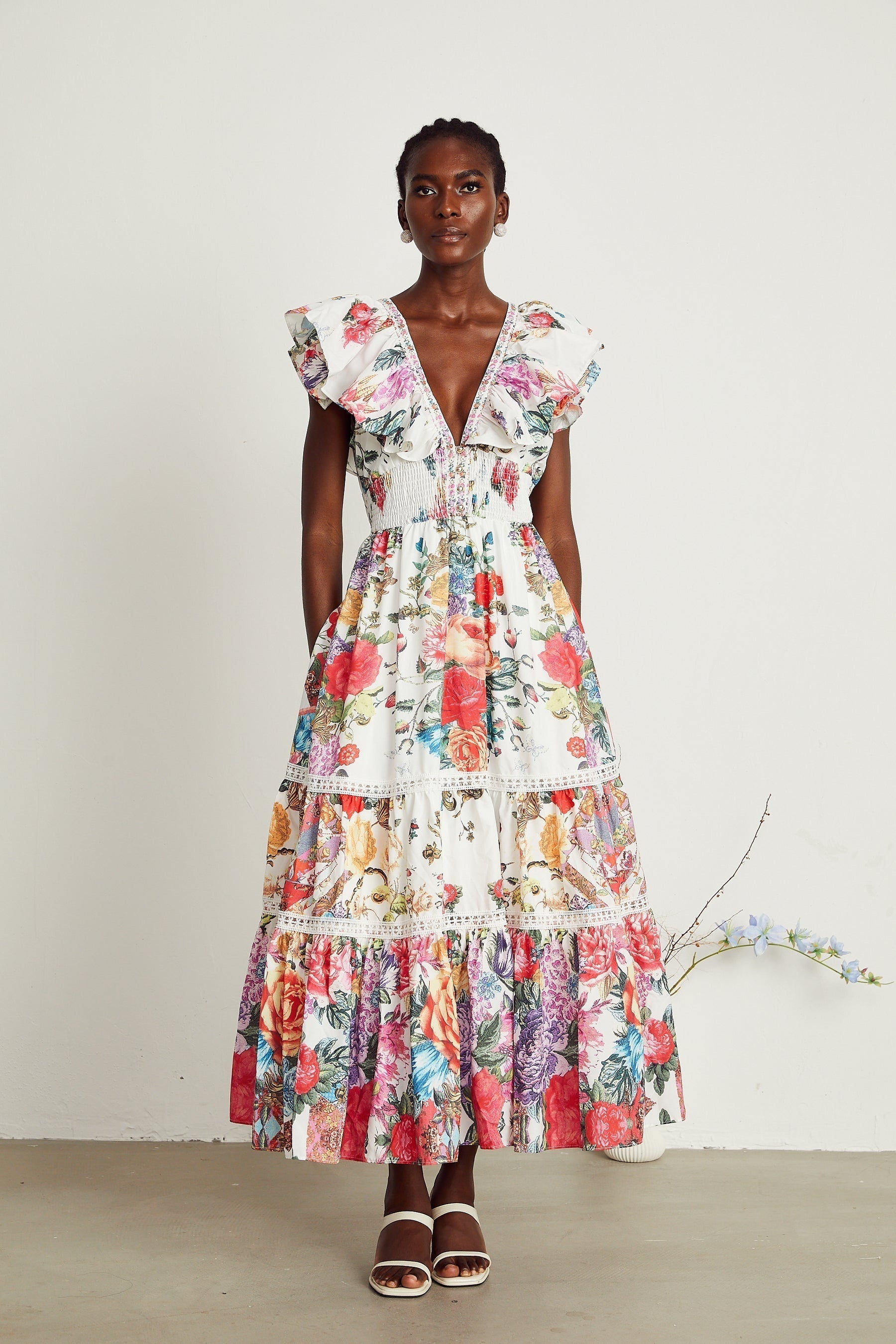 Claire floralprint ruffled midi dress