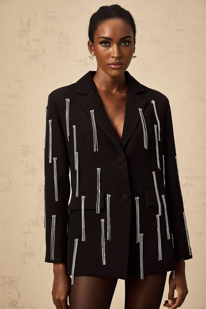 Regina black blazer with crystal tassels