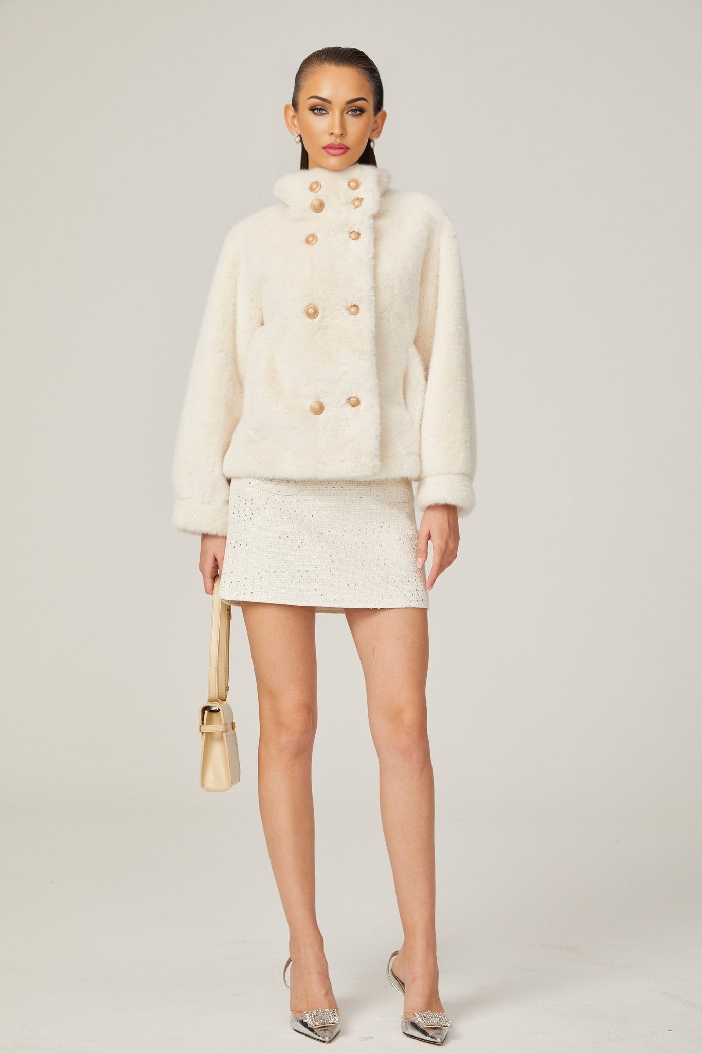Chantal white fauxfur doublebreasted jacket