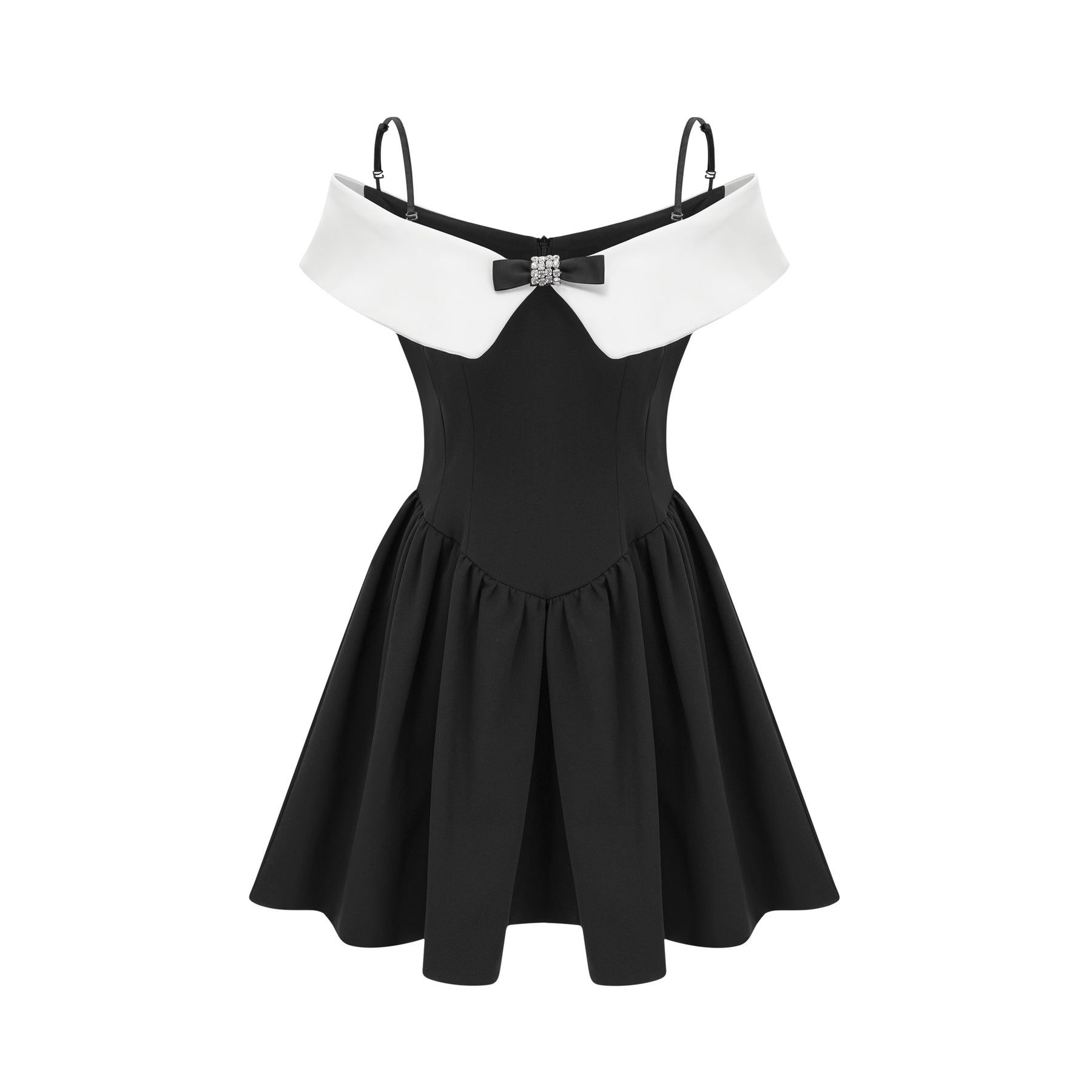 Deniece offtheshoulder black mini dress