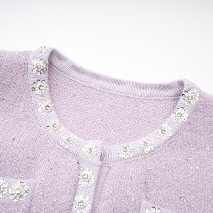 Fabienne purple sequindetail jacket  skirt matching set