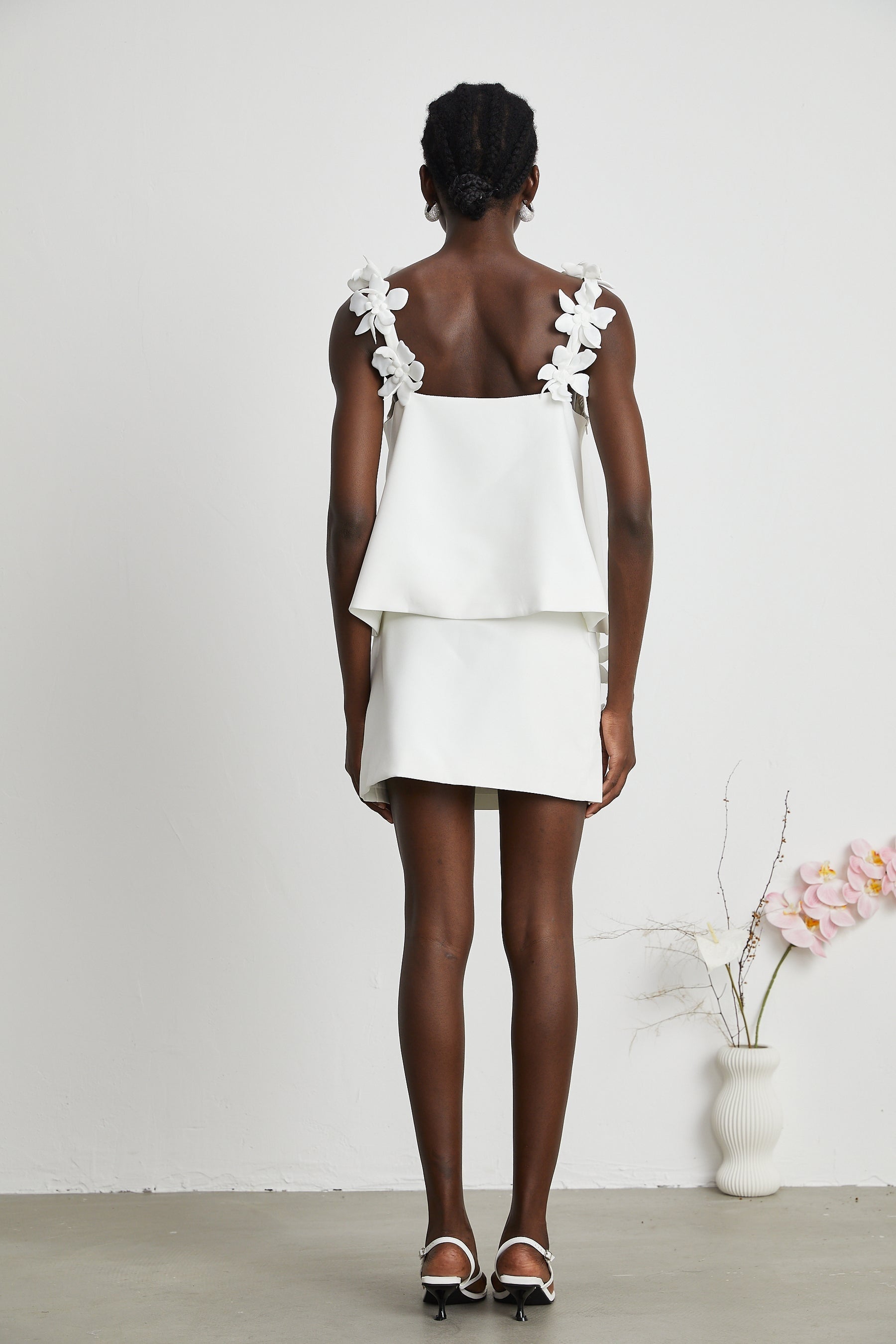 Odette white fauxfloral top  skirt matching set