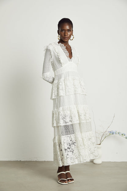 Aimée layered cutout lace embroidered midi dress