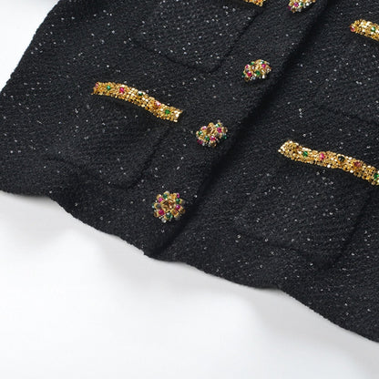 Ariane black sequined tweed jacket  skirt matching set