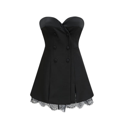 Black mini dress with lace details called Zephyra