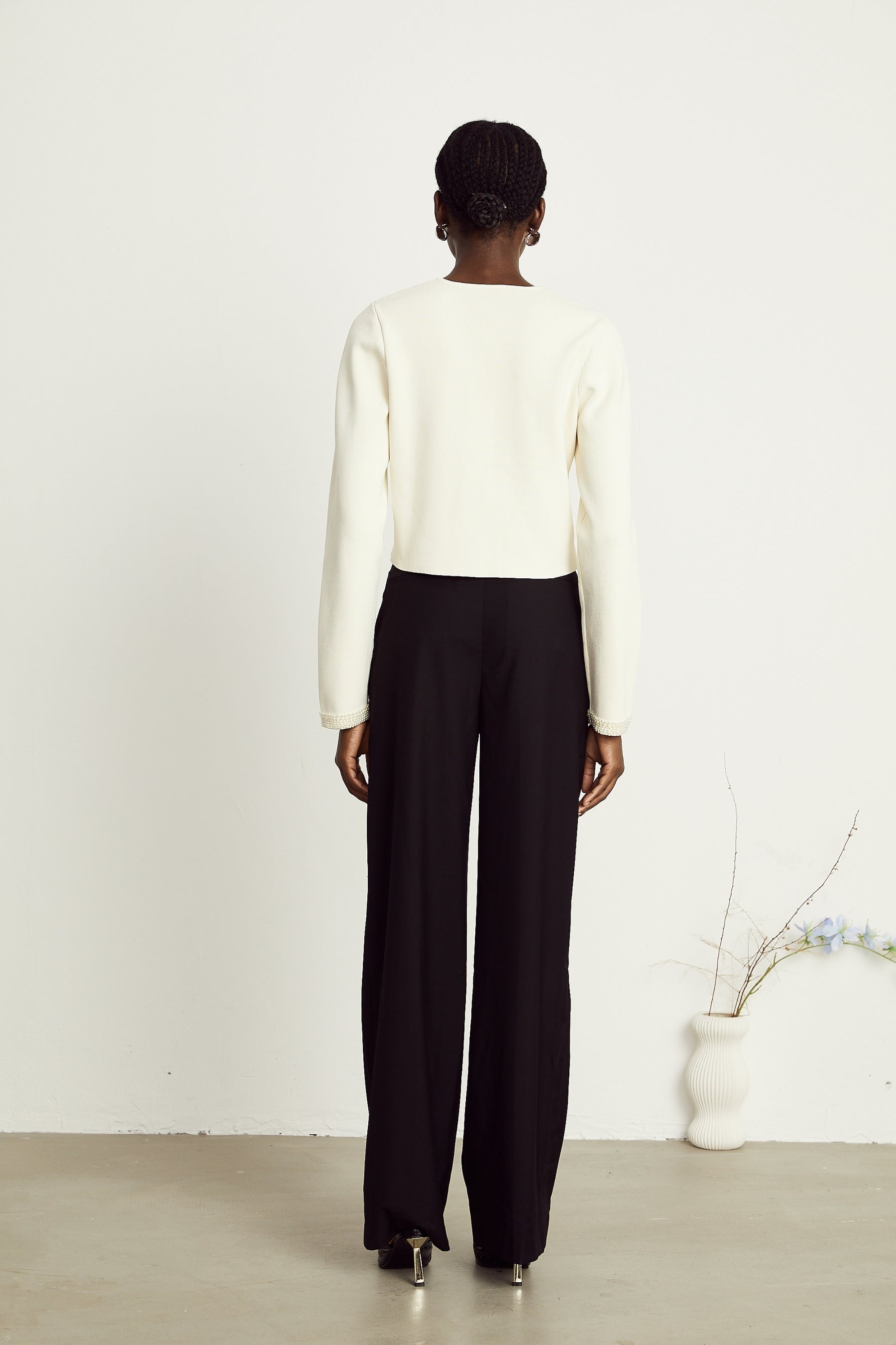 Aurore beige fauxpearl cardigan